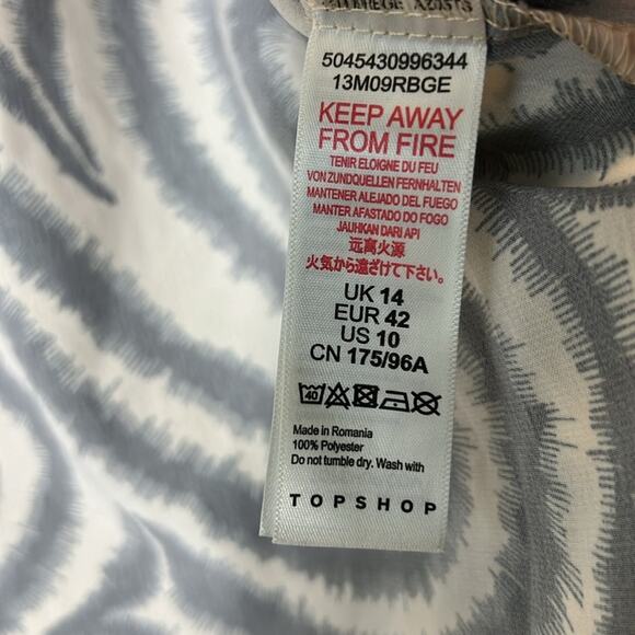 Topshop Button Down Shirt Womens 10 Cream Black Abstract Swirl Pleated Funky - Picture 5 of 5